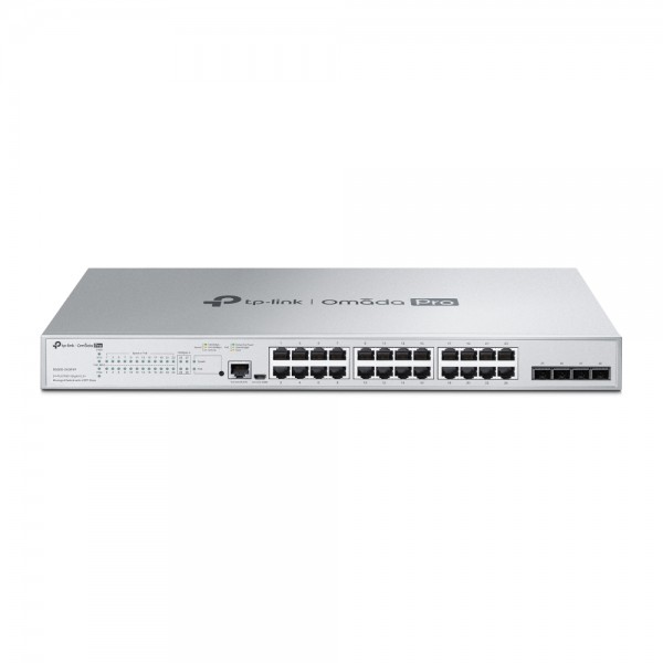 Omada PRO full managed Layer 2+ Switch • 28 Port • 24x 1GbE, 4x SFP • PoE Budget 250W • 24x PoE at/af • Omada PRO • S5500-24GP4F