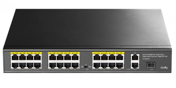 Cudy 24-Port 10/100M PoE+ Switch with 2 Gigabit Port+ 1SFP 300W, FS1026PS1