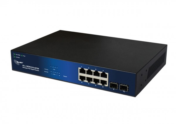 ALLNET Switch smart managed Layer2 10 Port • PoE Budget 140W • 8x PoE at • 2x SFP • 19&quot; • Lüfterlos • ALL-SG8310v2PM