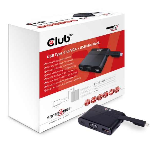 Club 3D SenseVision Adapter USB 3.0 C =&gt; VGA + USB 3.0 A + USB C