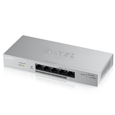 Zyxel Switch GS1200-5HPV2, 5x Gigabit Ports, 4x PoE+, smart managed, lüfterlos, 60W