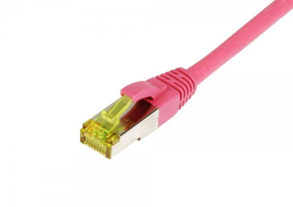 Patchkabel RJ45, CAT6A 500Mhz,15m, magenta, S-STP(S/FTP), TPE/LSZH(Ultraflex), AWG26, mit CAT7 Rohkabel, Synergy 21