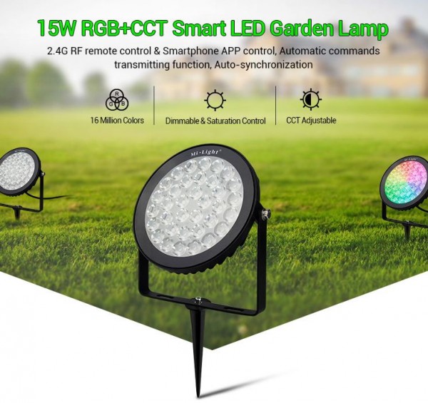 Synergy 21 LED Garten Lampe 15W RGB-WW (RGB-CCT) mit Funk und WLAN IP65 230V *Milight/Miboxer*