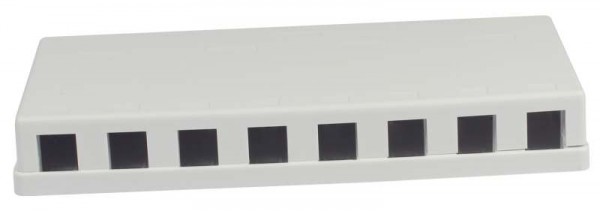 Patch Panel 8xTP, CAT6A, incl.Keystone Slim-line/Short mit Staubschutzklappe, Aufputz ABS, Weiss, Synergy 21,