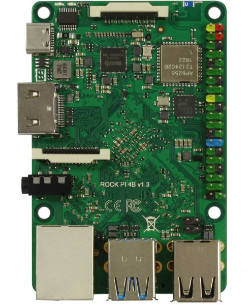 Rock Pi 4 Model B 4GB (mit Dualband 2,4/5GHz WLAN/Bluetooth 5.0) mit UFL Anschluss