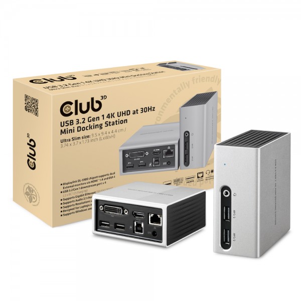 Club 3D SenseVision Dock Station - USB3.0 4K UHD Mini Docking Station *grau/schwarz*