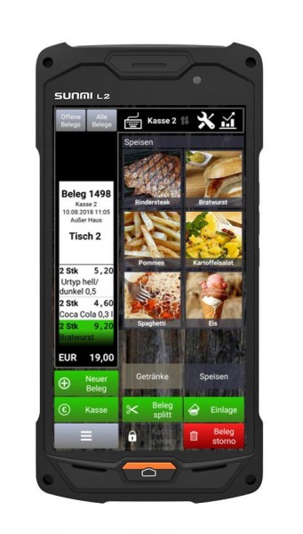 Kasse Sunmi L2, Mobiles Tablet / Handheld, inkl. Barcodescanner , 16 GB ROM, 2 GB RAM, mit 5&quot; Touchdisplay und Zebra 2D Barcode Scanner