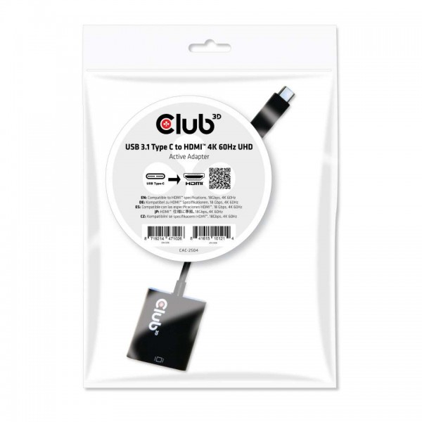 Adapter USB-C 3.1 =&gt; HDMI 2.0 *Club3D* aktiv UHD 3D