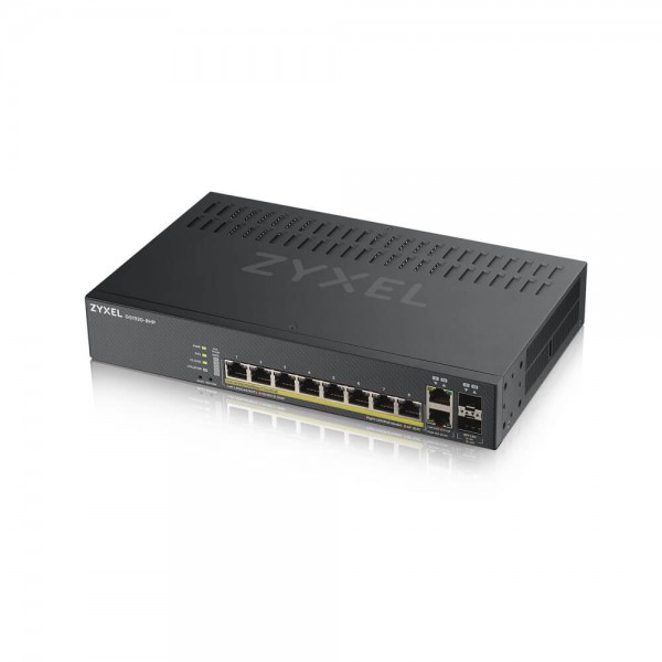 Zyxel Switch smart managed Layer2 10 Port • 8x 1 GbE • PoE Budget 130 Watt • 8x PoE at • 2x 1 Gb Combo • Desktop • Lüfterlos • NebulaFlex • GS1920-8HPV2