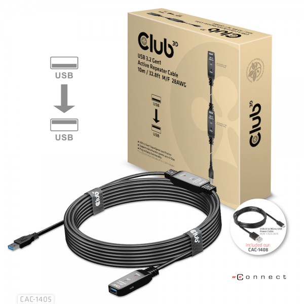 Kabel USB 3.2 A (St) =&gt; A (Bu) 10,0m *Club 3D* aktiv