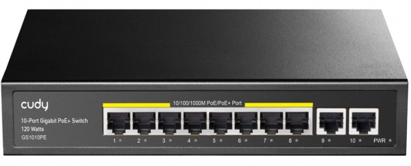 Cudy 8-Port Gigabit PoE+ Switch with 2 Gigabit Uplink Ports 120W, GS1010PE