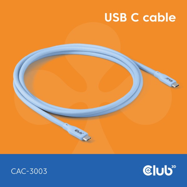 Kabel USB, C(St) =&gt; C(St), 2.0m, USB3.1, *Club3D* - Lifestyle *Blau*