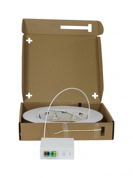 LWL-FTTH Compact Box vorkonfektioniert, 4xLC/APC -&gt; open End, 40m, 9/125u, G.657.A2, 4-Faser, OD=2.2mm, Synergy 21