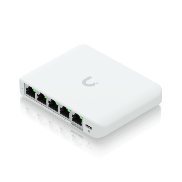 Ubiquiti Switch smart managed Layer2 5 Port • 5x GbE • 1x PoE at In • Desktop • Lüfterlos • UniFi • USW-Flex-2.5G-5