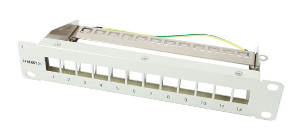 Patch Panel 12xTP,CAT6A, incl.Keystone Short, 10&quot;, Lichtgrau, Synergy 21,