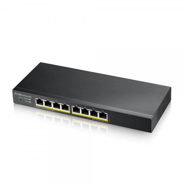 Zyxel Switch smart managed Layer2 8 Port Â• 8 x 1 GbE Â• PoE Budget 60 Watt Â• 8x PoE at Â• Desktop Â• NebulaFlex Â• GS1915-8EP