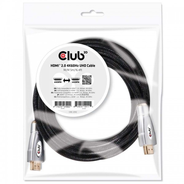 Kabel Video HDMI 2.0 Premium High Speed 4K60Hz UHD ST/ST 5,0m *Club3D*
