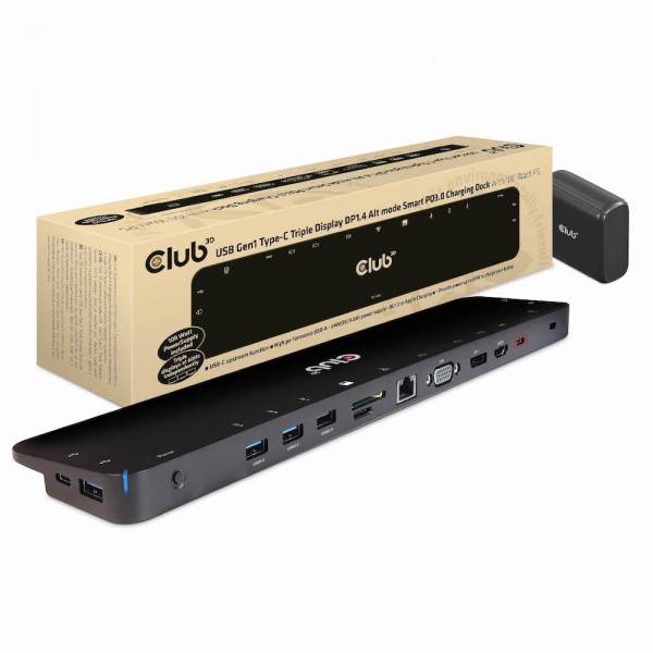 Club 3D Dockingstation - USB Gen1 Typ-C Dreifach Display DP1.4 Alt-Modus Station 100W *schwarz*