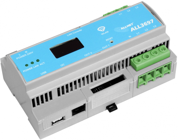 ALLNET MSR Powermeter Zentrale &quot;ALL3697-32A&quot; 32A 3phasig inkl. S0 (opt.) &amp; Induktion &amp; 2 Sensor Ports für IP Gebäude Automation