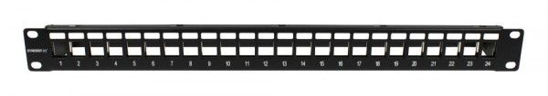 Patch Panel 24xTP,CAT8.1, incl.Keystone Slim-line , 19 , 1HE(t 94mm), Schwarz, Synergy 21,