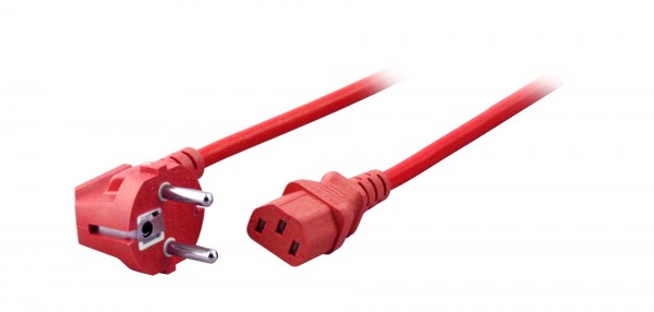 Netzkabel 230V Schutzkontakt CEE7(Stecker)-&gt;Kaltgeräte IEC-C13(Buchse), 1,8m, rot