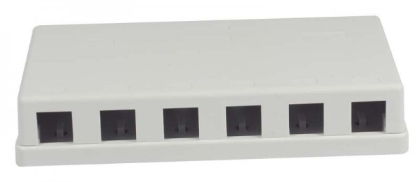 Patch Panel 6xTP, CAT6A, incl.Keystone Slim-line mit Kabelklemme, Aufputz ABS, Weiss, Synergy 21,