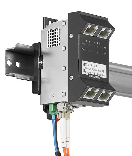 Microsens Gigabit Ethernet ruggedized Micro-Switch, Hutschiene, vertikal, PoE+, 4xRJ45, 2xSFP, MS440217PMXH-48G6+