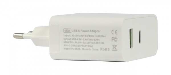 ALLNET USB Ladegerät Quick Charge PD Netzteil Power Supply 45 Watt 1x Typ-A, 1x Typ-C EU PLUG