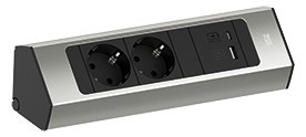 Bachmann CASIA 2, Steckdosenleiste, 2xDosen(CEE7)+1xUSB A/C 22W, mit Zuleitung 2m, AEH Edelstahl-Optik