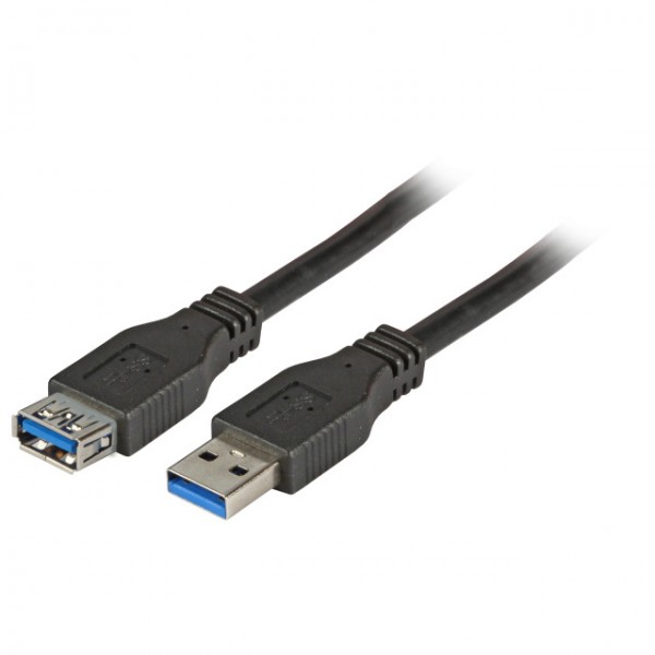 Kabel USB3.0, 5m, A(St)/A(Bu), Verlängerung, schwarz, Premium