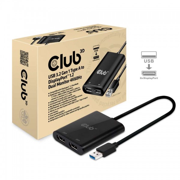 Adapter USB-A 3.1 =&gt; DisplayPort 1.2 *Club3D* Dual Monitor 4K60Hz