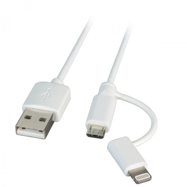 Kabel USB2.0, 1.0m, A(St)/B(St)+Lightning(ST), weiß,