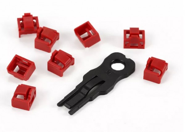 TP-Stecker TP/RJ45 Blocker Rot 10er Pack mit 1x Sicherheitsschlüssel, Staubschutzkappe, Netzwerk-Schutzschloss, Portblocker,