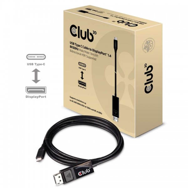 Kabel USB 3.1 Typ C =&gt; DisplayPort 1.4 8K60Hz 1,8m *Club3D*