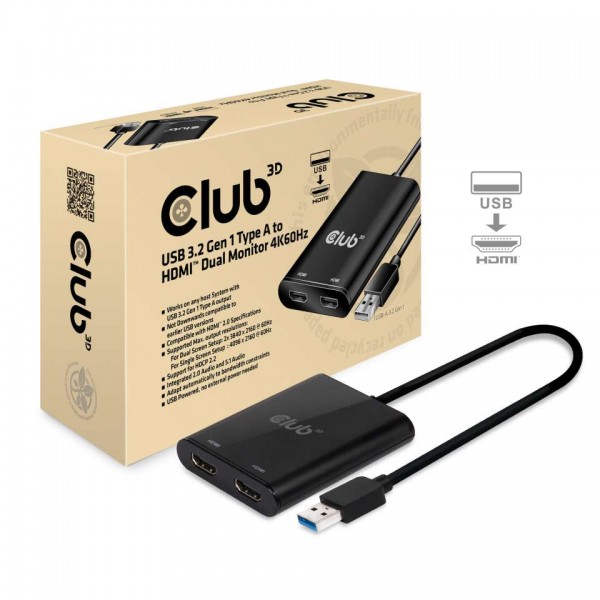Adapter USB-A 3.2 =&gt; HDMI 2.0 *Club3D* Dual Monitor 4K60Hz