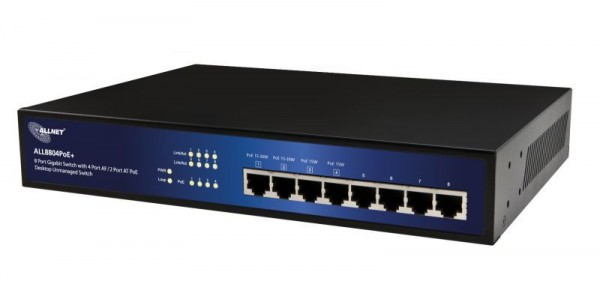 ALLNET Switch unmanaged 8 Port Gigabit 63W / 4x PoE+ / 4x LAN / Lüfterlos /19&quot; / &quot;ALL8804PoE+&quot;