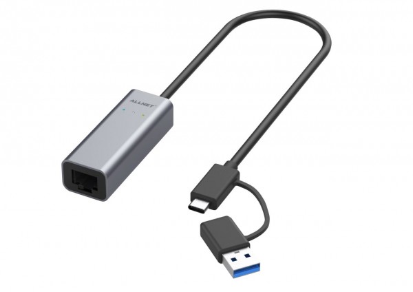 ALLNET USB 3.0 Typ-C&amp;A Ethernet Adapter 2.5 Multi-Gigabit LAN ALL-NC-2.5G-USBC/A *ALLTRAVEL*