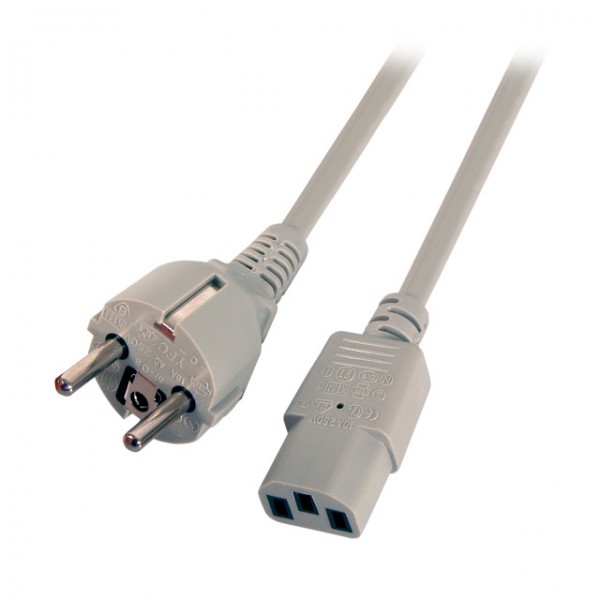 Netzkabel 230V Schutzkontakt CEE7(Stecker)-&gt;Kaltgeräte IEC-C13(Buchse), 5m, grau,
