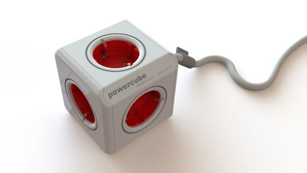 DesignNest(Allocacoc) Powercube, Extended, 5xDosen(CEE7)-&gt;Stecker(CEE7), 1.5m, weiss/rot