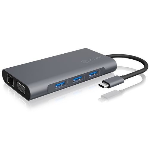 ICY Box Adapter, USB Type-C Dockingstation(USB 3.0 Type-A+C/HDMI/VGA/LAN/SD+micro Kartenleser), IB-DK4040-CPD,