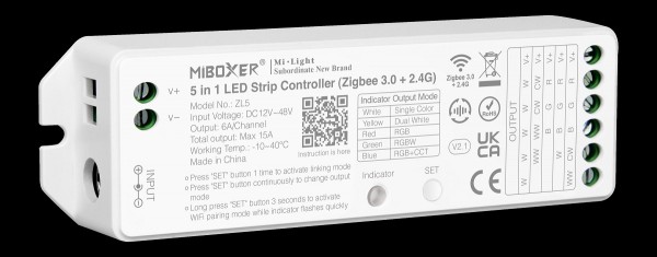 Synergy 21 LED Controller 5in1 RGB-WW (RGB-CCT) DC12~48V Zigbee 3.0/2.4G*Milight/Miboxer*