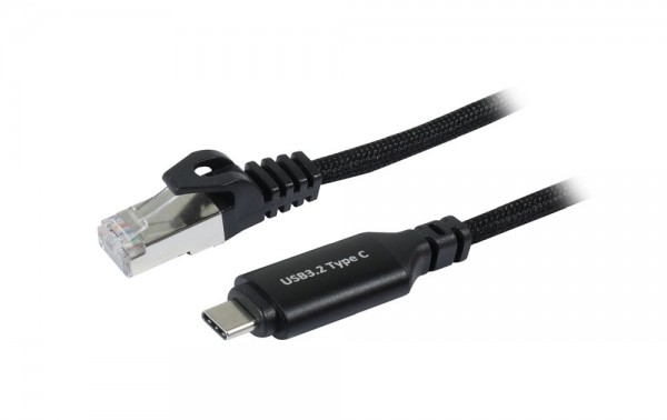 Kabel USB, C(St) =&gt; RJ45(St)_Netzwerkkarte, 3.0m, USB3.2 Type-C, schwarz(Textil), Synergy 21,