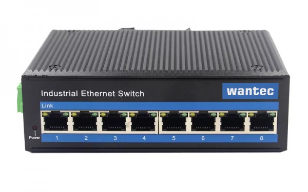 Wantec - Industrial PoE Ethernet Switch für Hutschiene, 8 Port