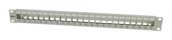 Patch Panel 24xTP,CAT6A, incl.Keystone Slim-line/Short, 19 , 1HE(t 94mm), Lichtgrau, Synergy 21,