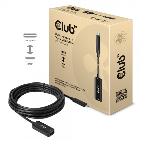 Kabel USB 3.2 C (St) =&gt; A (Bu) 5,0m *Club 3D* 10Gbps