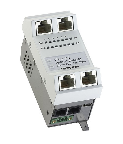 Microsens Installationswitch GBE 6 Port, vert.. Einbau, 5xRJ45, 1xSC duplex, PoE+, MS440211PM-48G6+