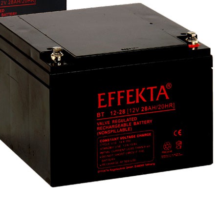 Effekta zbh. Akku, 12V-28AH, BT12-28, F13 / M5 Schraubanschluss, Kontaktfläche Ø 12 mm,