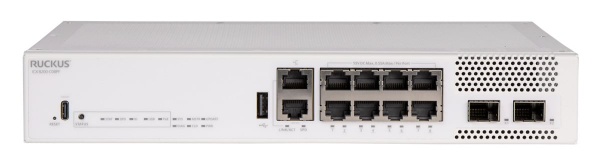 CommScope RUCKUS ICX8200-C08PF Compact Switch, 8x10/100/1000 Mbps PoE+ ports, 2x10 GbE SFP+ stacking/uplink-ports, 124W PoE budget