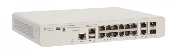 CommScope Ruckus Networks ICX 7150 Compact Switch 12x 10/100/1000 PoE+ ports, 2x 1G RJ45 uplink-ports, 2x 1G SFP - 124W PoE