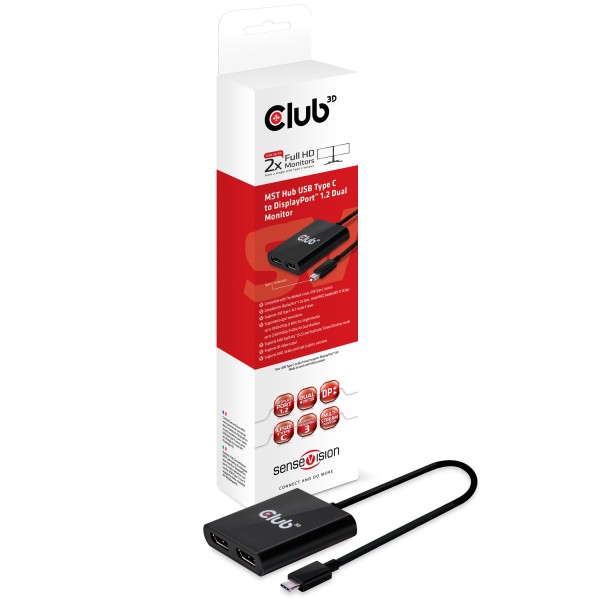 Club 3D SenseVision Multi Stream Transport Hub USB 3.1 Typ C =&gt; DisplayPort 1.2 Dual Monitor